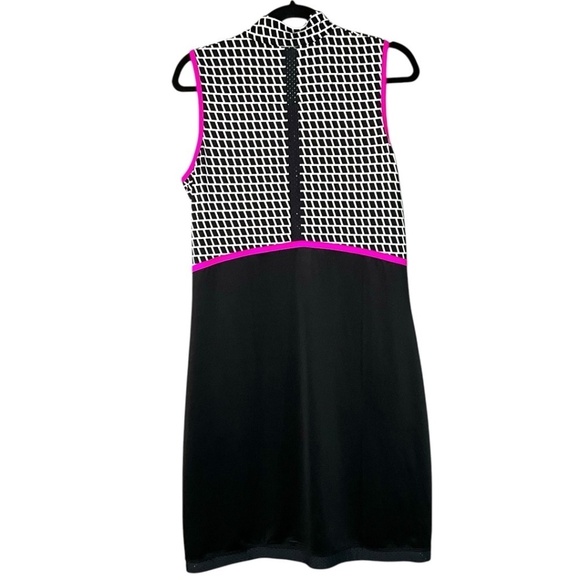 TAIL Black & White Sleeveless Golf Dress w/ Pink Trim 1/2 Zip Zippered Pockets - Picture 4 of 12